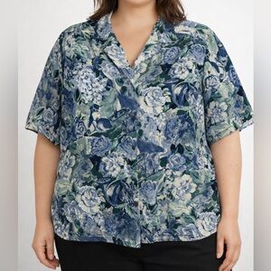 Vintage Alia Floral Blue Green moody Shirt size 14